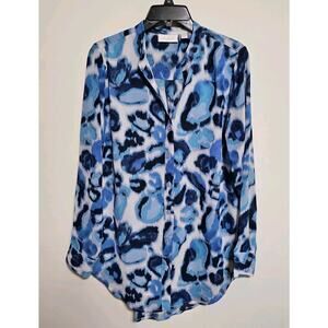Belle by Kim Gravel Feminine Wild Button Front Chiffon Blouse Blue Size Small